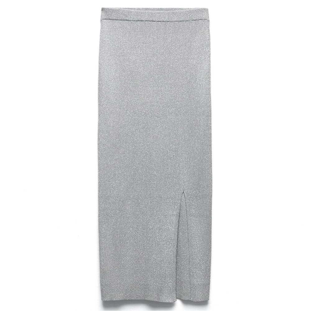 Zara Metallic Thread Knit Midi Skirt
